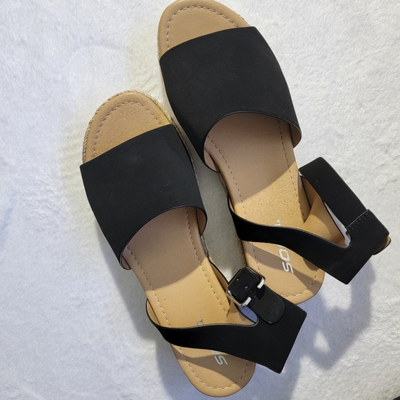 SODA Topic Platform Sandals Espadrilles Never Worn Black Tan Raffia Size 11 - Picture 4 of 8